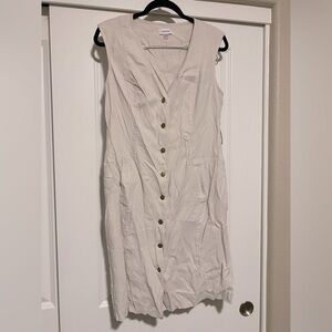 Calvin Klein Women’s Beige V-Neck Button Down Dress, Size 14